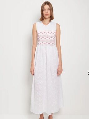 NWT Loretta Caponi Gioia - LIGHT SANGALLO - Embroidered Maxi Dress Size M